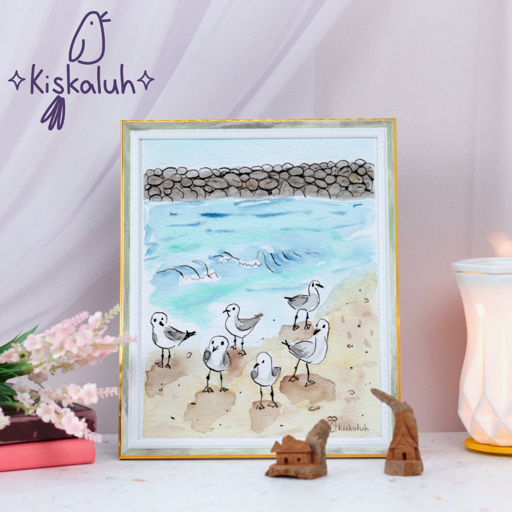 Print Gaviotas en la playa de Veracruz, con marco, 20 x 25 cm / 8x10 pulg.