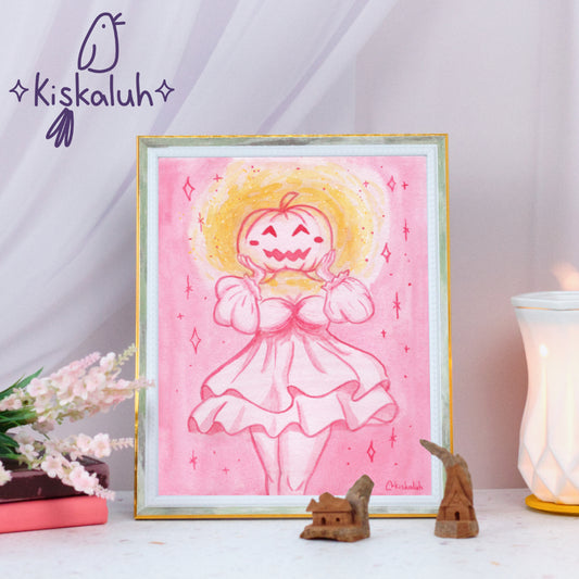 Print Calabaza Rosa, con marco, 20 x 25 cm / 8x10 pulg., halloween