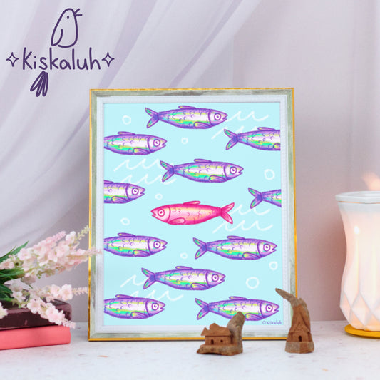 Print Pez Sardinas, con marco, 20 x 25 cm / 8x10 pulg.