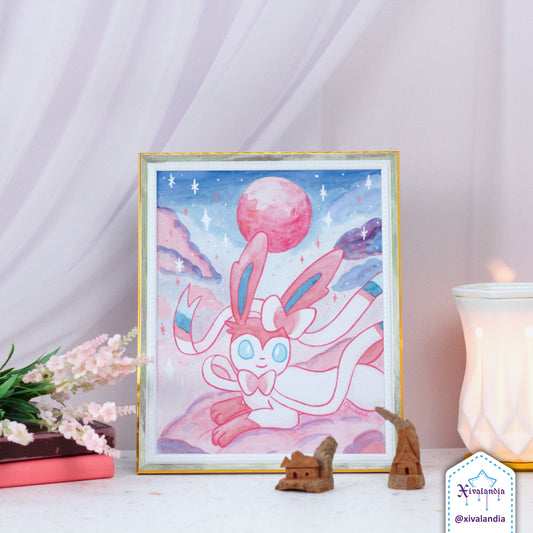 Print Sylveon Moonblast, con marco, 20 x 25 cm / 8x10 pulg.