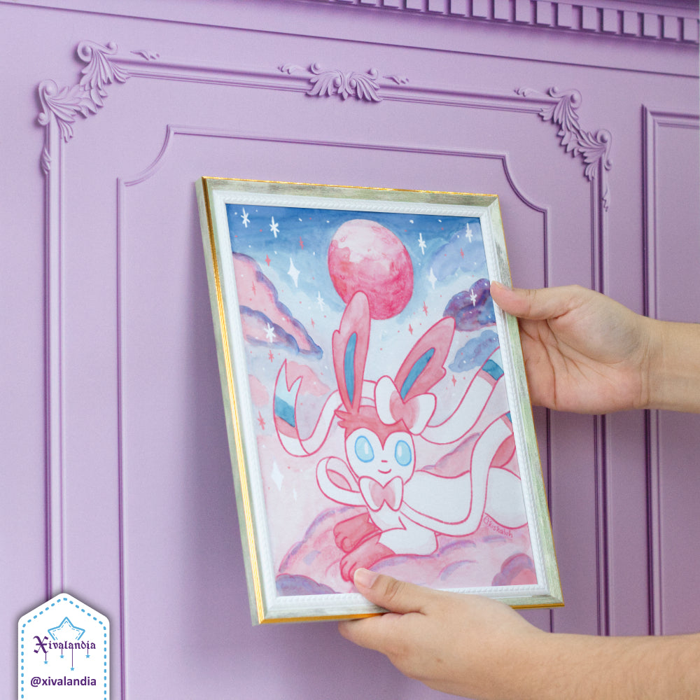 Print Sylveon moonblast rosa pastel, 4x6 pulg./ 8x10 pulg