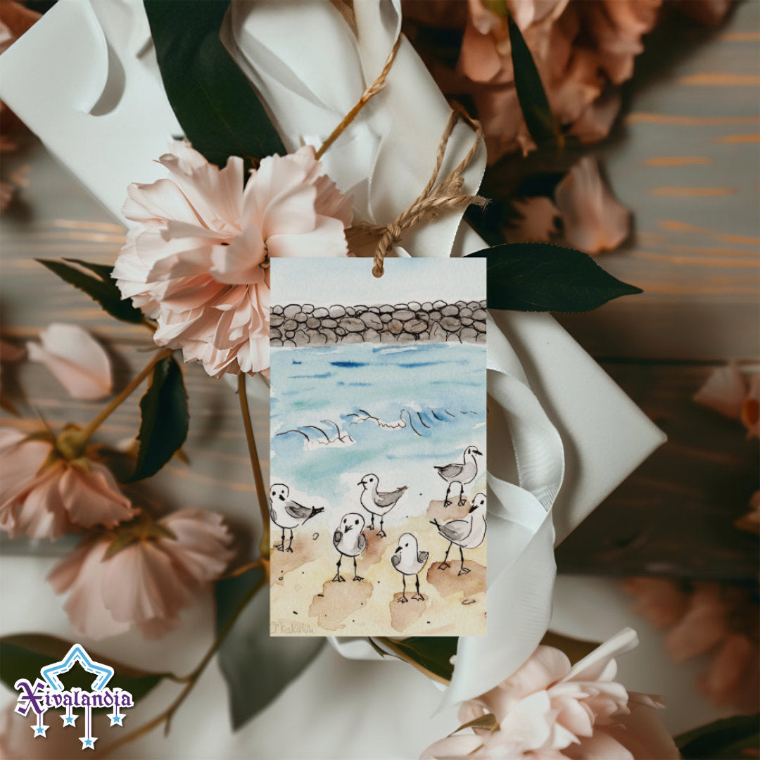 Gaviotas en la playa de Veracruz - 5 Etiquetas para regalo, Gift Tags