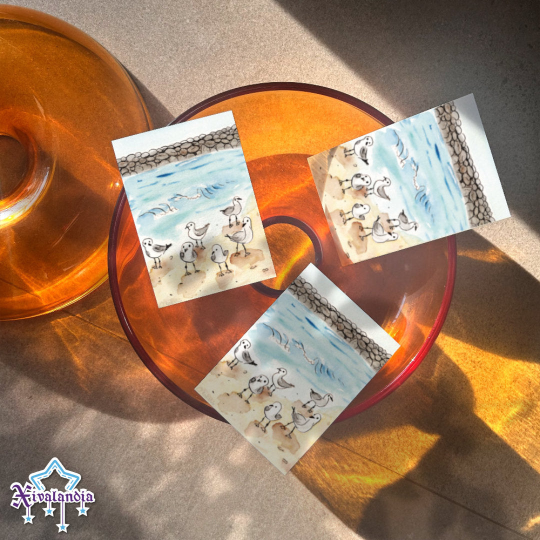 Gaviotas en la playa de Veracruz - 5 Etiquetas para regalo, Gift Tags