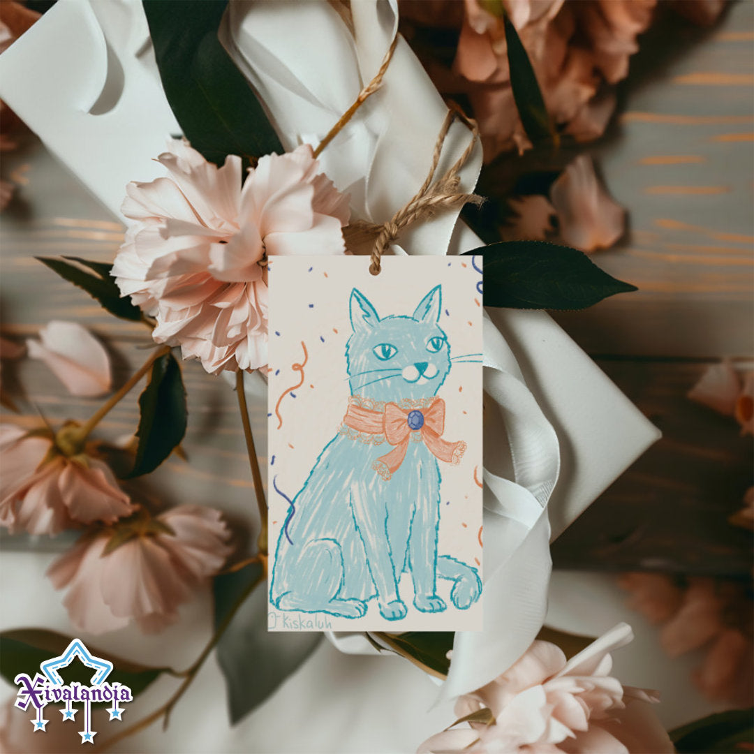 Gato Azul, fiesta - 5 Etiquetas para regalo, Gift Tags