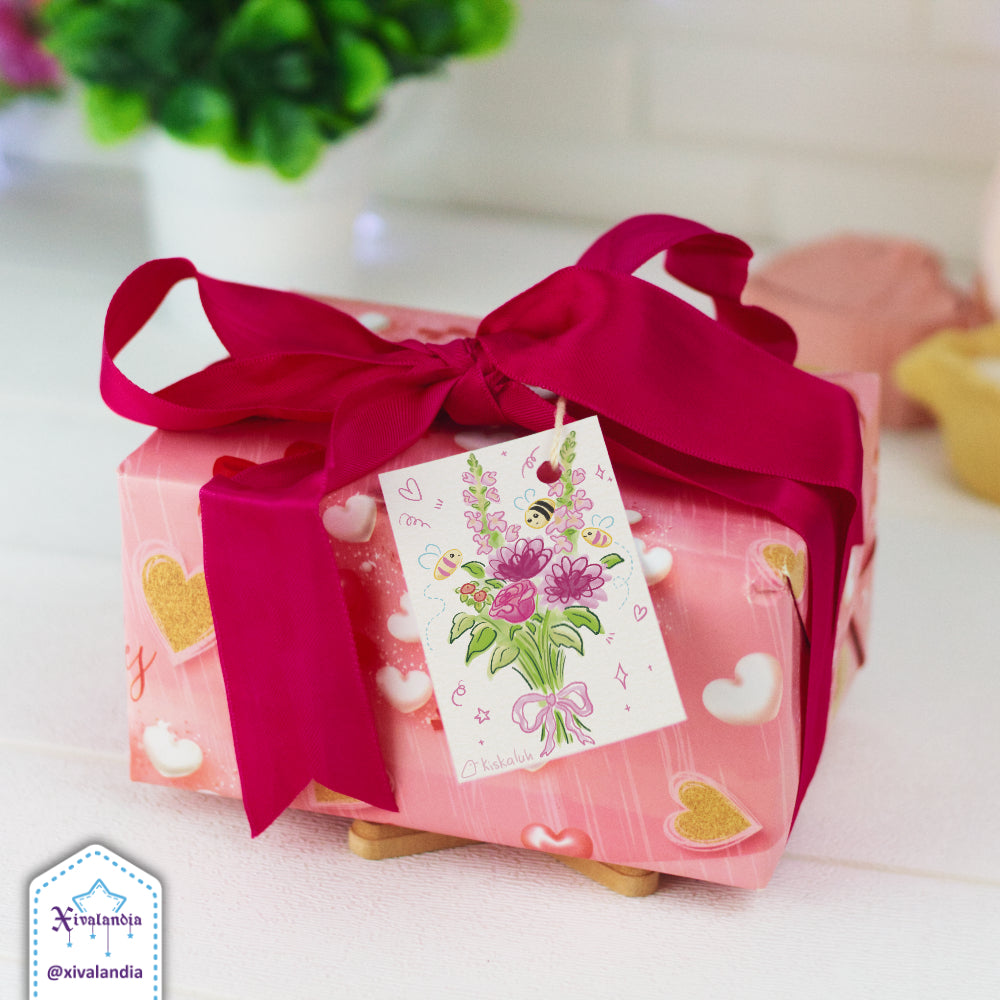 Ramo flores y abejas - 5 Etiquetas para regalo, Gift Tags