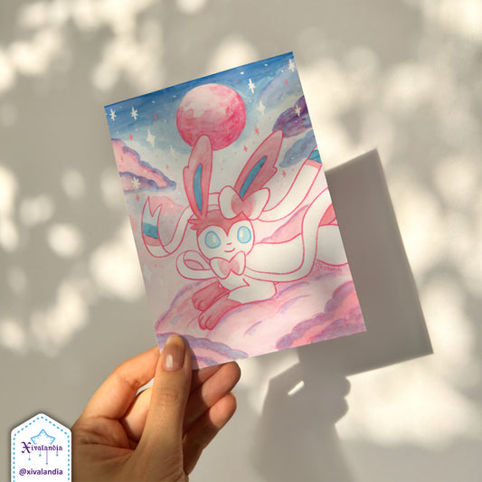 Sylveon moonblast rosa pastel, print Postal 4x6 pulg./ 10x15cm