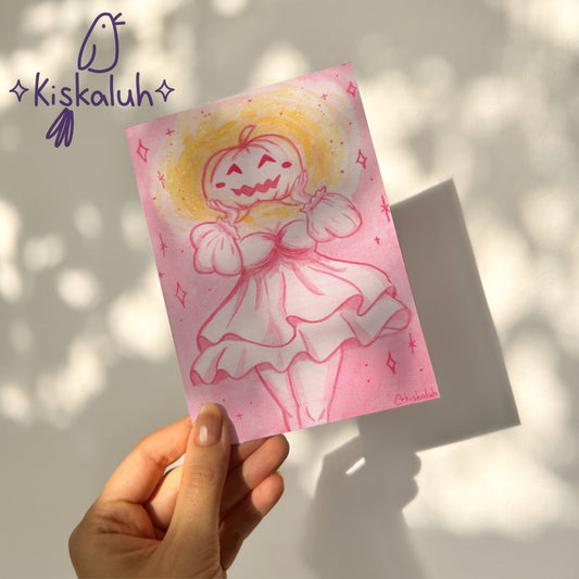 Calabaza Rosa, Print Postal 10x15cm / 4x6 pulg., halloween