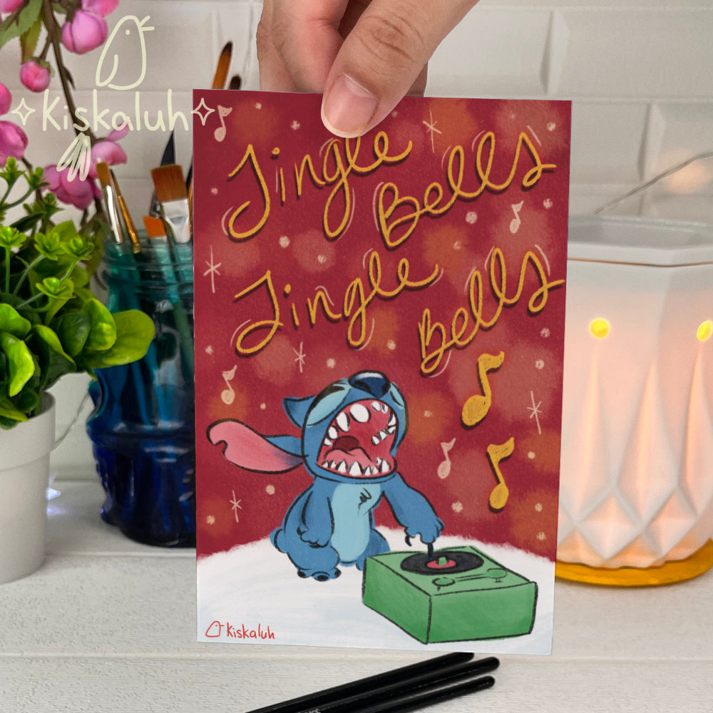 Jingle Bells Stitch - Tarjeta de felicitación - 10x15cm / 4x6 pulg. Feliz Navidad, Ilustración