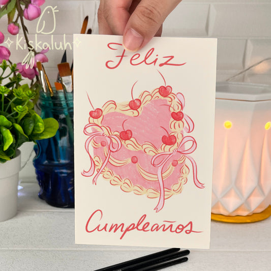 "feliz cumpleaños" Pastel vintage rosa - Tarjeta de felicitación - 10x15cm / 4x6 pulg. PP033