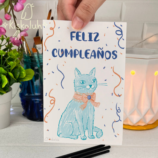 Gato Azul Cumpleaños - Tarjeta de felicitación - 10x15cm / 4x6 pulg.