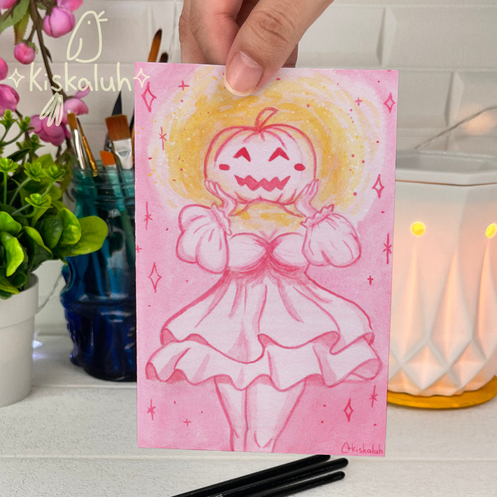 Calabaza Rosa, Print Postal 10x15cm / 4x6 pulg., halloween