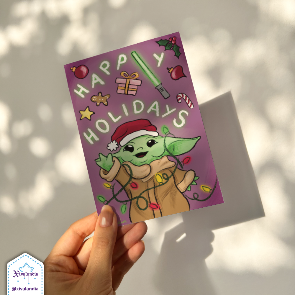Happy Holidays bebé Alien - Tarjeta de felicitación - 10x15cm / 4x6 pulg. Feliz Navidad, Felices fiestas star, Ilustración