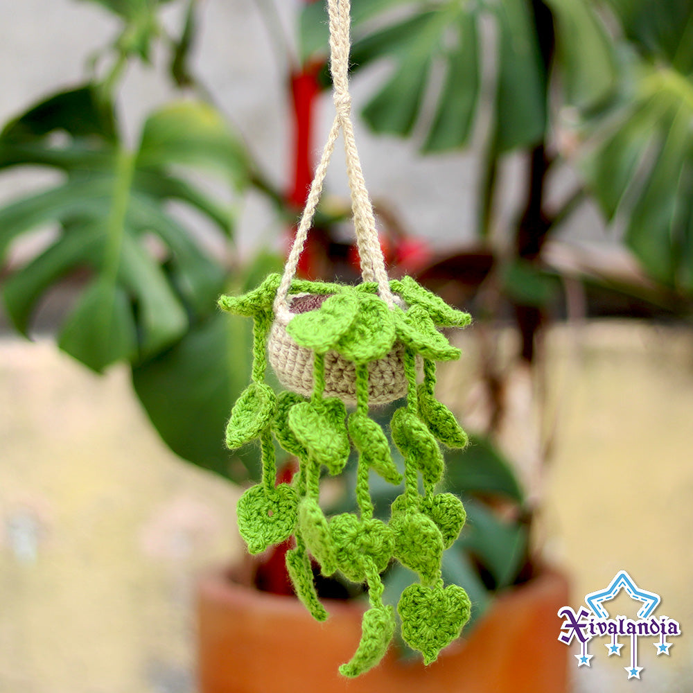 Planta colgante para carro, adorno tejido artesanal