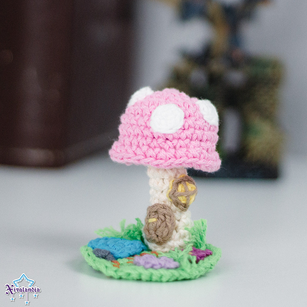 Mini casa de hongo, 8cm, seta, tejido crochet amigurumi, artesanal