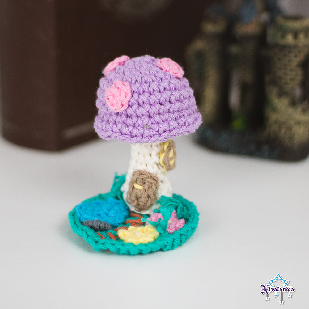 Mini casa de hongo, 8cm, seta, tejido crochet amigurumi, artesanal