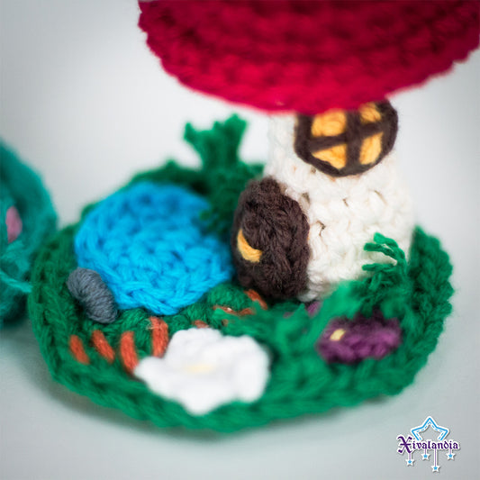 Mini casa de hongo, 8cm, seta, tejido crochet amigurumi, artesanal