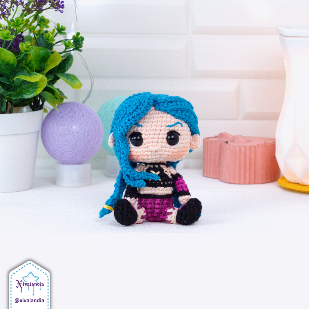 Jinx crochet doll, 10 cm/4 in, handmade amigurumi plush