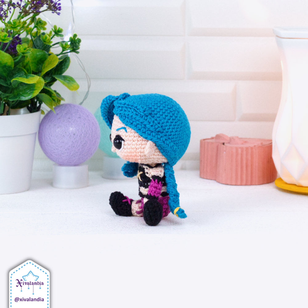 Jinx crochet doll, 10 cm/4 in, handmade amigurumi plush