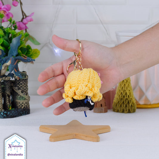 Llavero Luna de peluche, HP bag charm, 7cm/2.5 pulg, tejido crochet artesanal, amigurumi