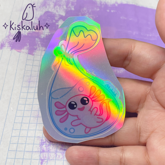 Ajolote en bolsa, Sticker vinil 7cm, Calcomanía pegatina