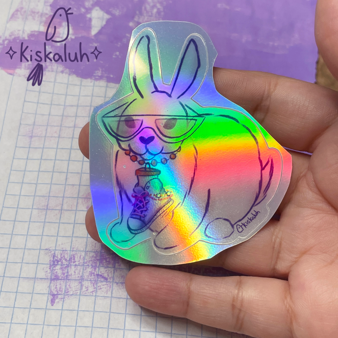 Conejo de la suerte, Sticker vinil 7cm, Calcomanía pegatina