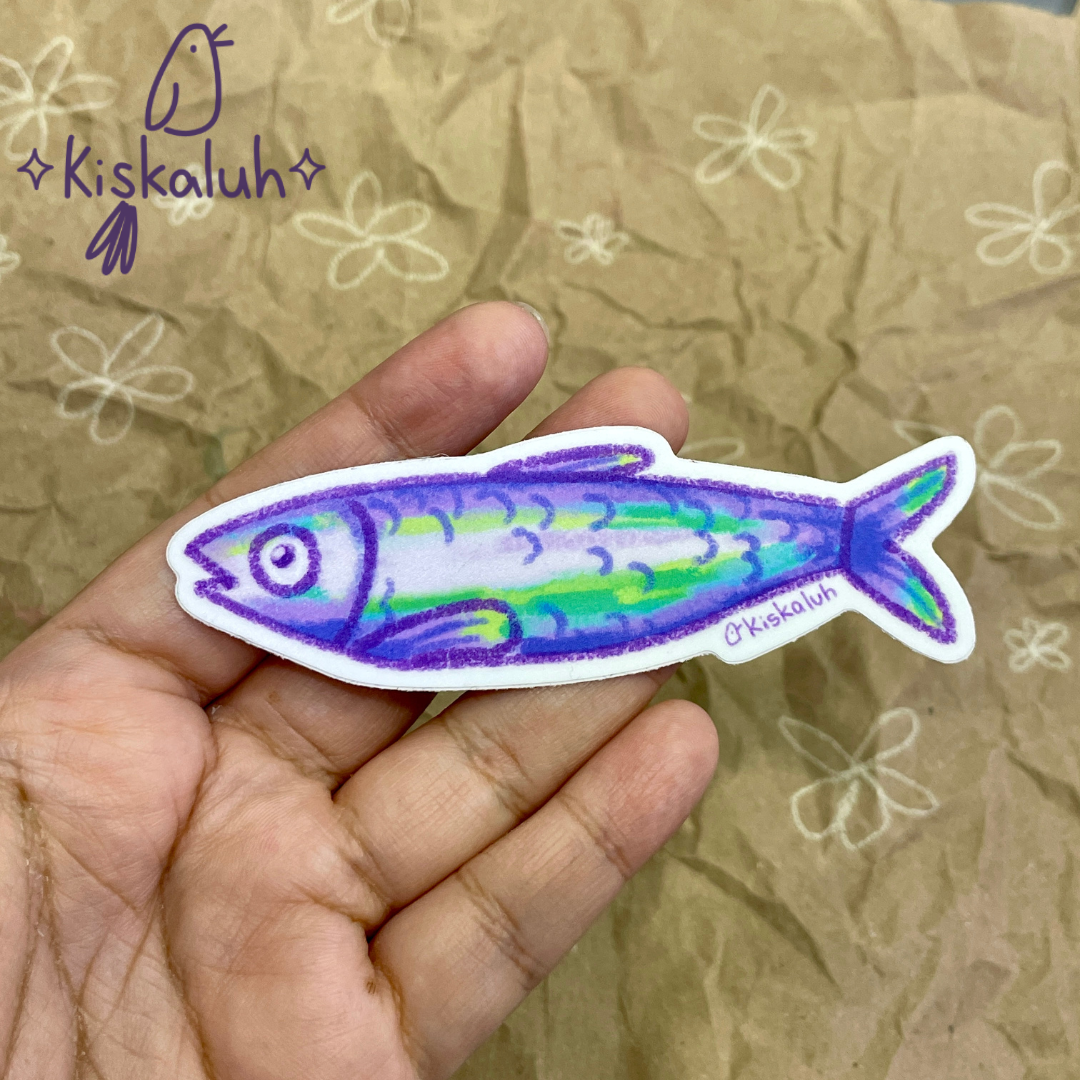Pez Sardina Morada, Sticker Vinil Premium, Calcomanía pegatina