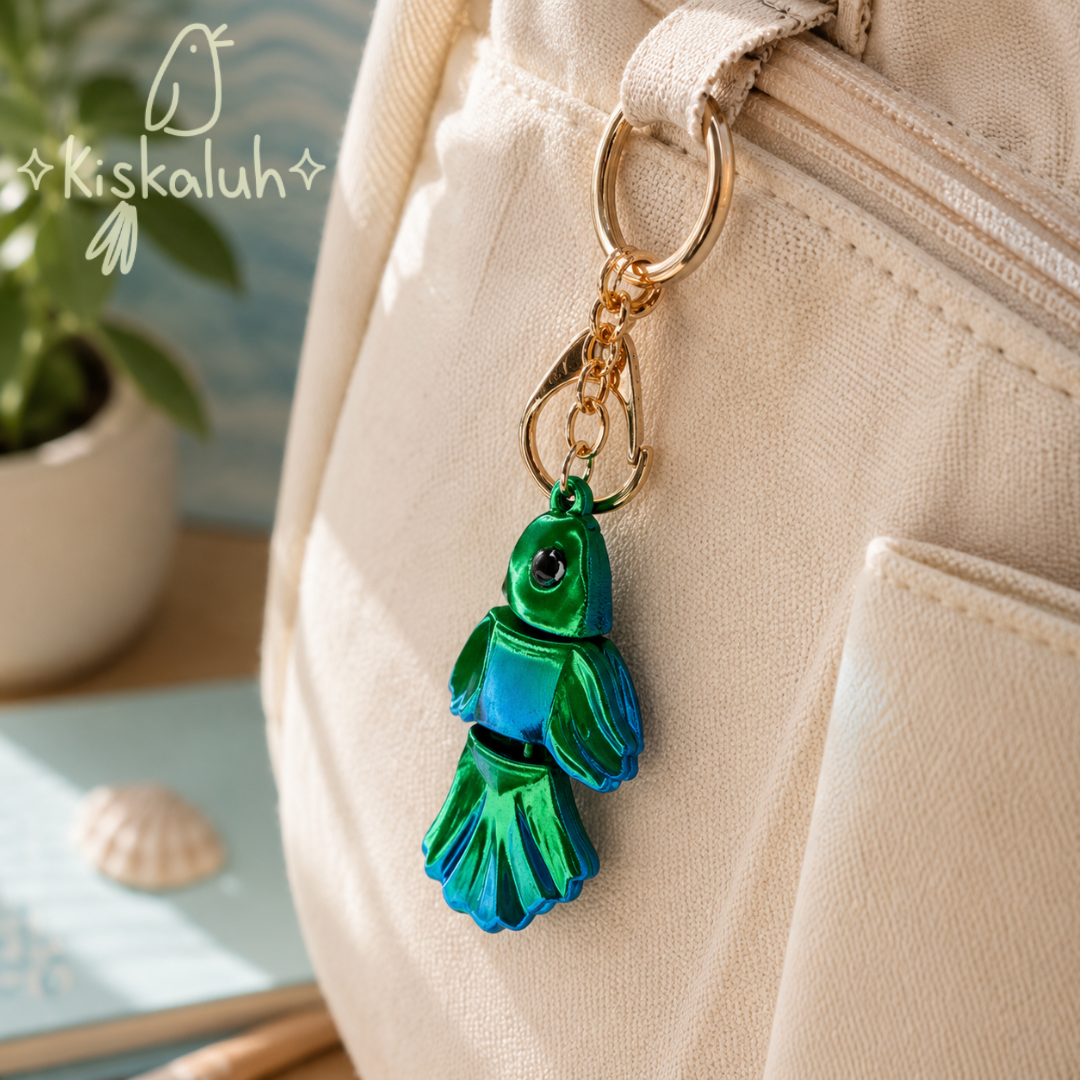 3D articulated Betta fish, bag charm keychain, 6 cm