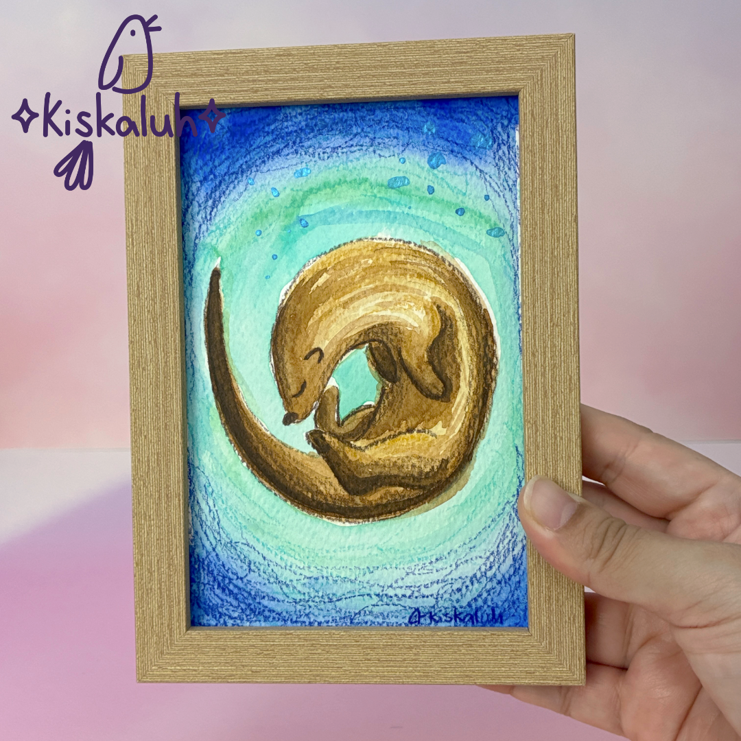 Nutria círculo, Arte 4x6pulg. sobre papel, pintado a mano