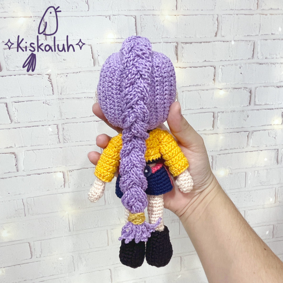 Rumi, Muñeca tejida amigurumi, Kpop demon hunters, crochet artesanal