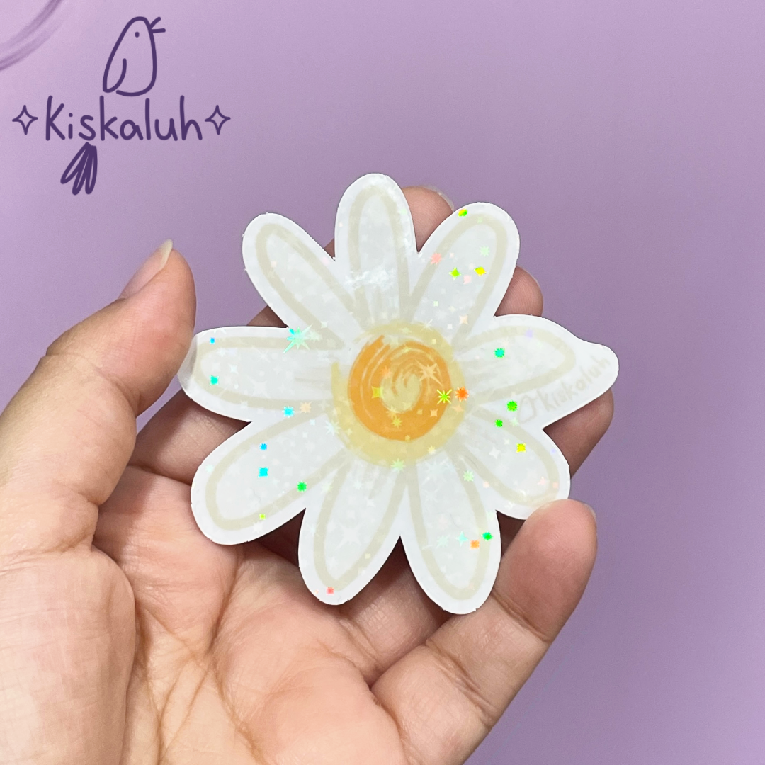 flor margarita blanca, Sticker vinil 7cm, Calcomanía pegatina