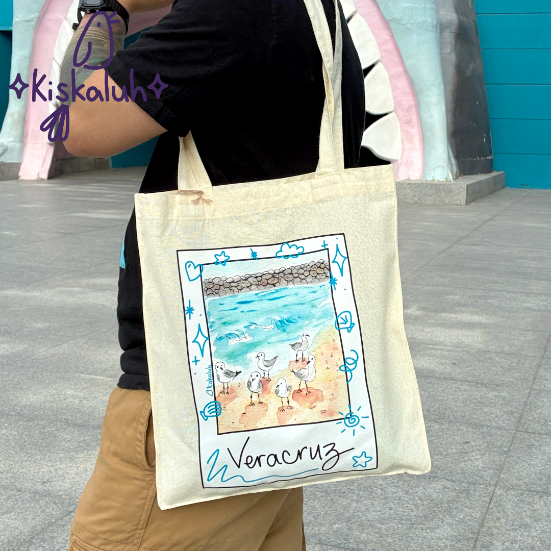 Seagulls on Veracruz beach, Tote bag, canvas bag