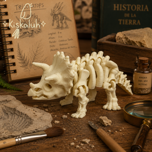 Triceratops esqueleto, dinosaurio articulado 3D, 10 cm