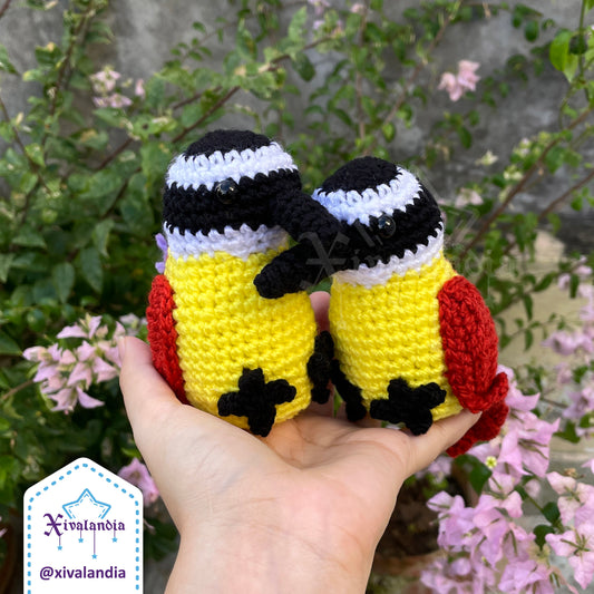 Peluche Pájaro Bienteveo 10cm, Pitangus sulphuratus, tejido crochet artesanal, amigurumi