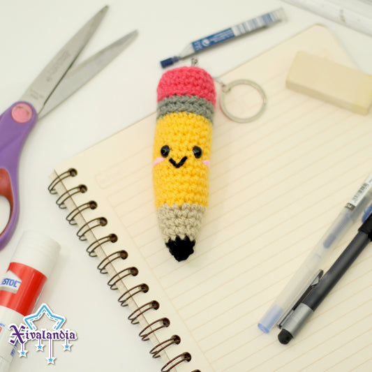 Llavero Lápiz 12cm, peluche tejido artesanal, amigurumi