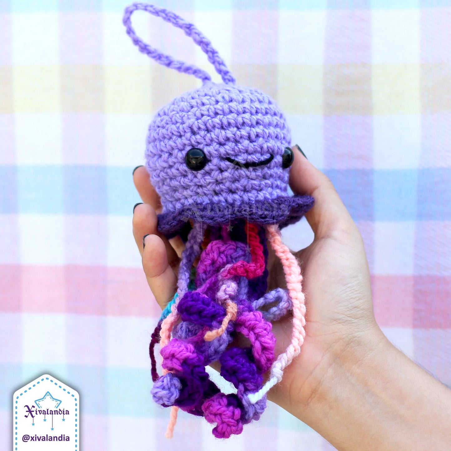 Medusa colgante de peluche para llavero 15cm, adorno tejido artesanal