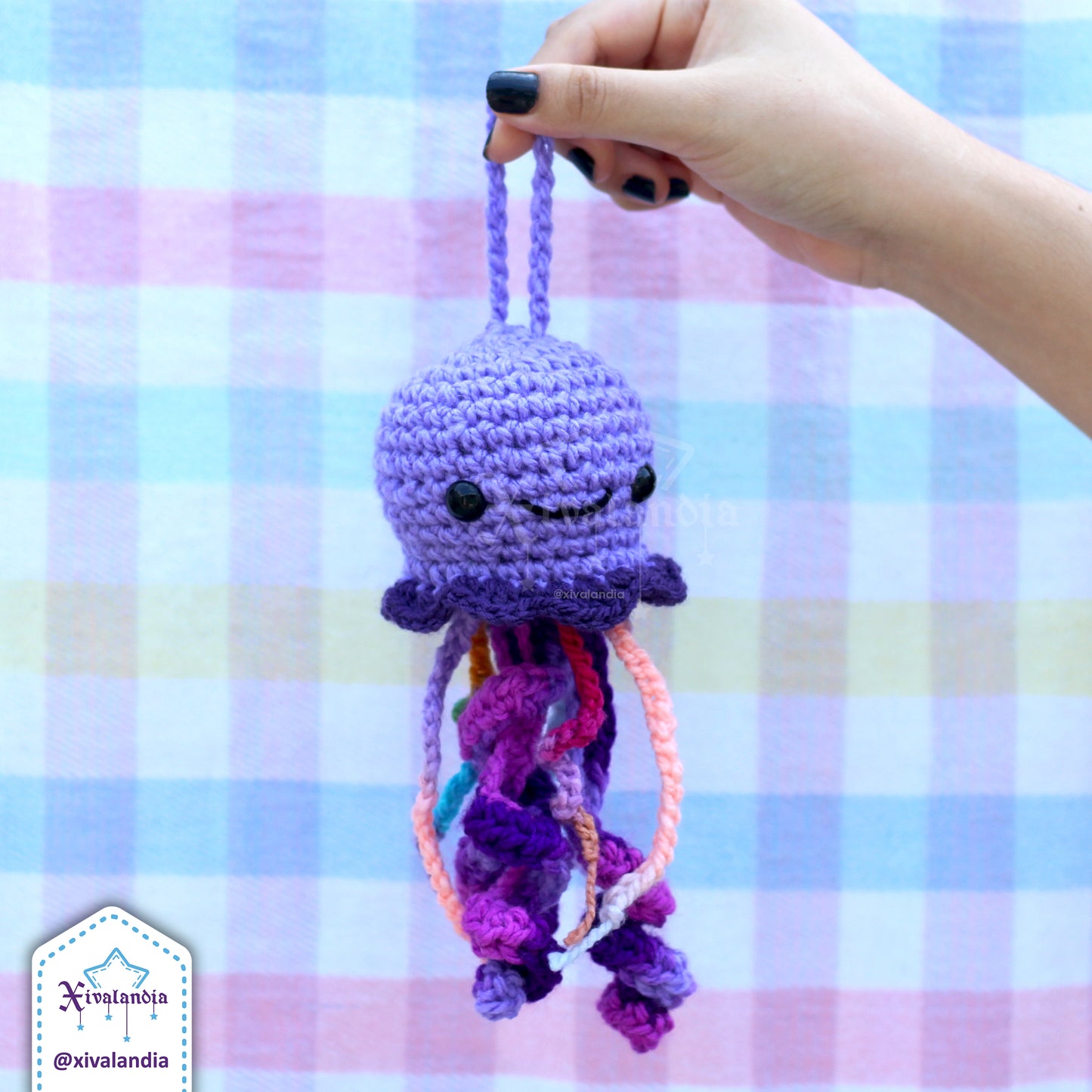 Medusa colgante de peluche para llavero 15cm, adorno tejido artesanal