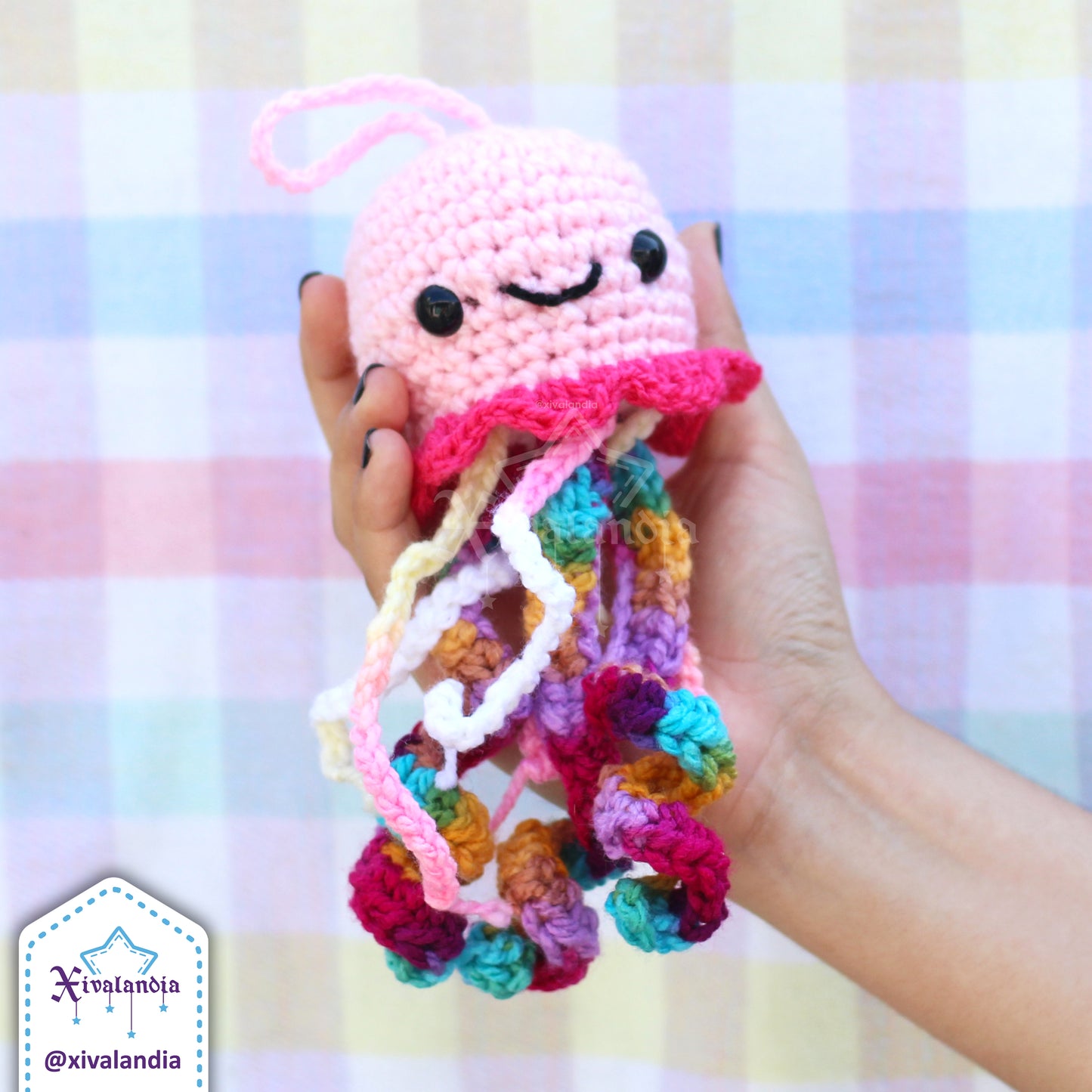 Medusa colgante de peluche para llavero 15cm, adorno tejido artesanal