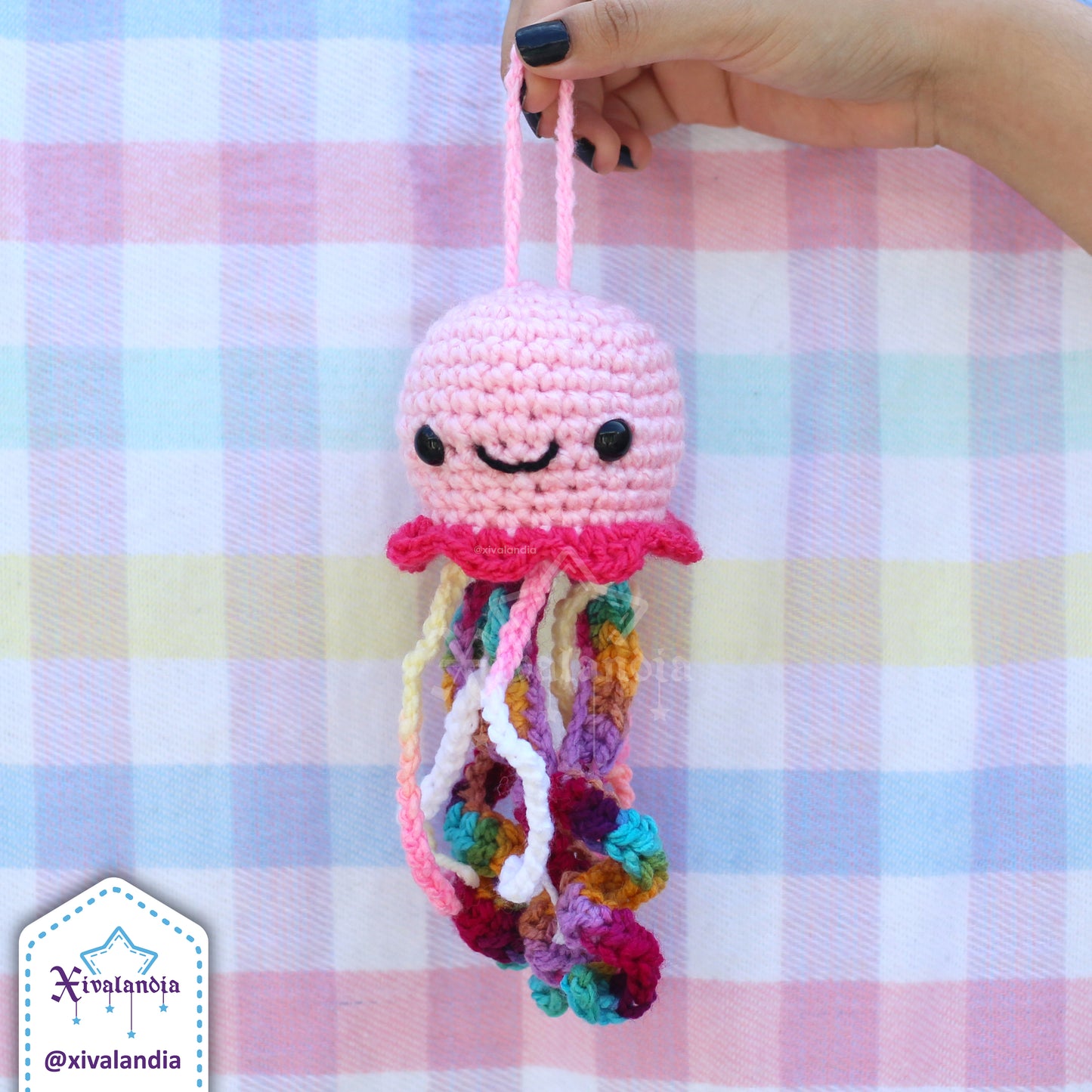 Medusa colgante de peluche para llavero 15cm, adorno tejido artesanal