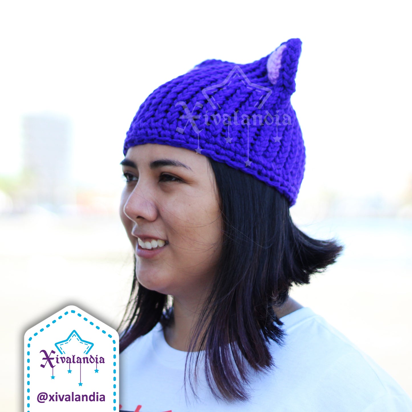 Gorro orejas de gato, tejido artesanal, joven y adulto, Unitalla