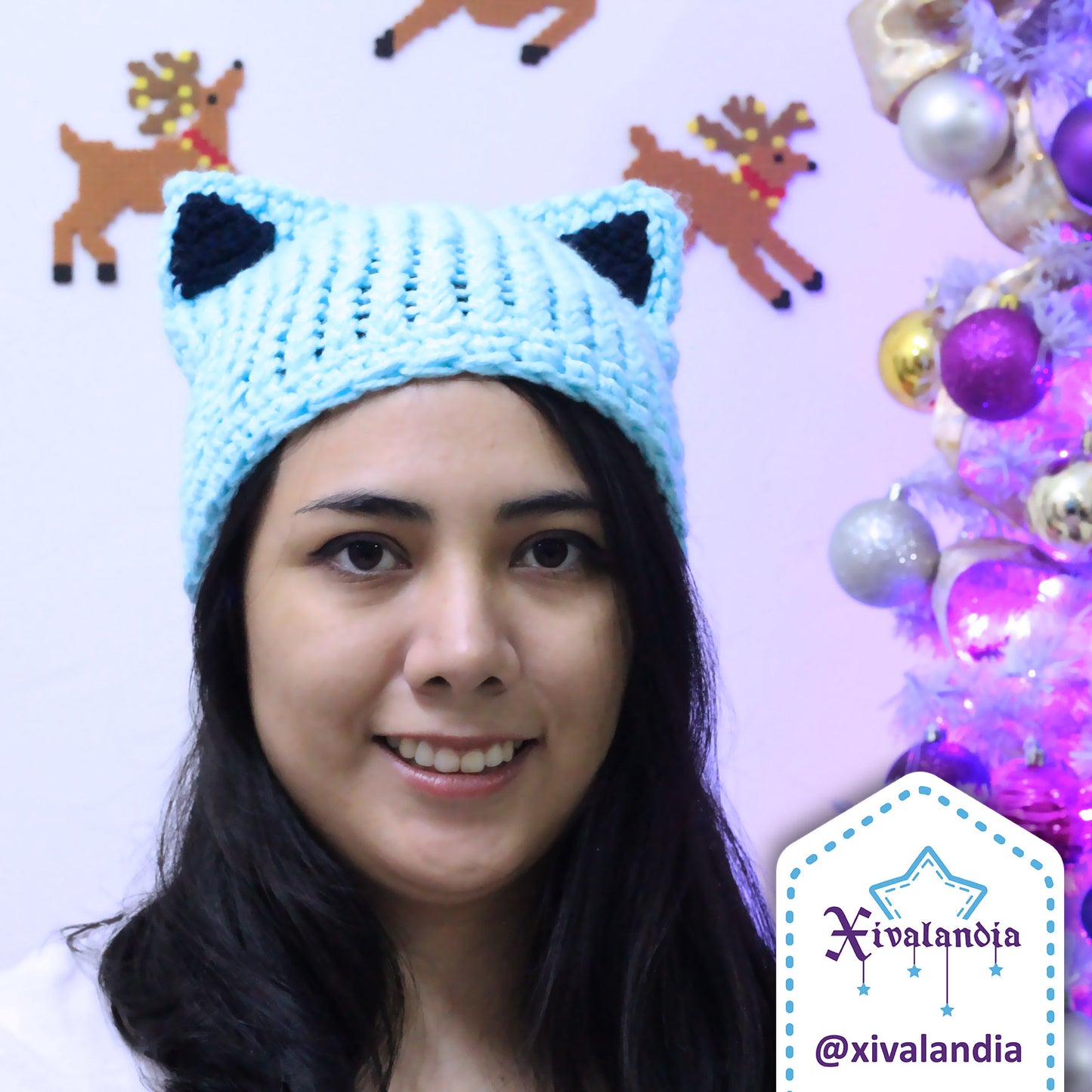 Gorro orejas de gato, tejido artesanal, joven y adulto, Unitalla