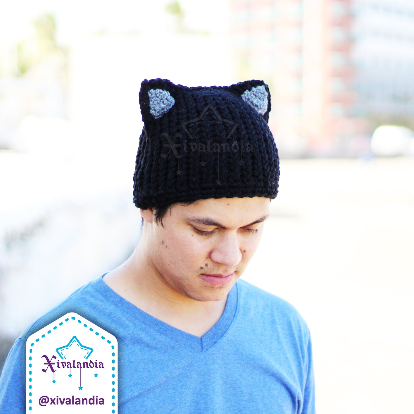 Gorro orejas de gato, tejido artesanal, joven y adulto, Unitalla