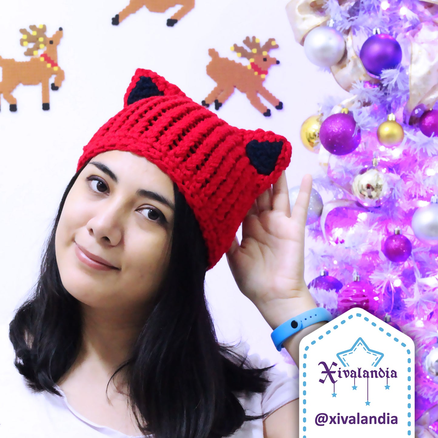 Gorro orejas de gato, tejido artesanal, joven y adulto, Unitalla