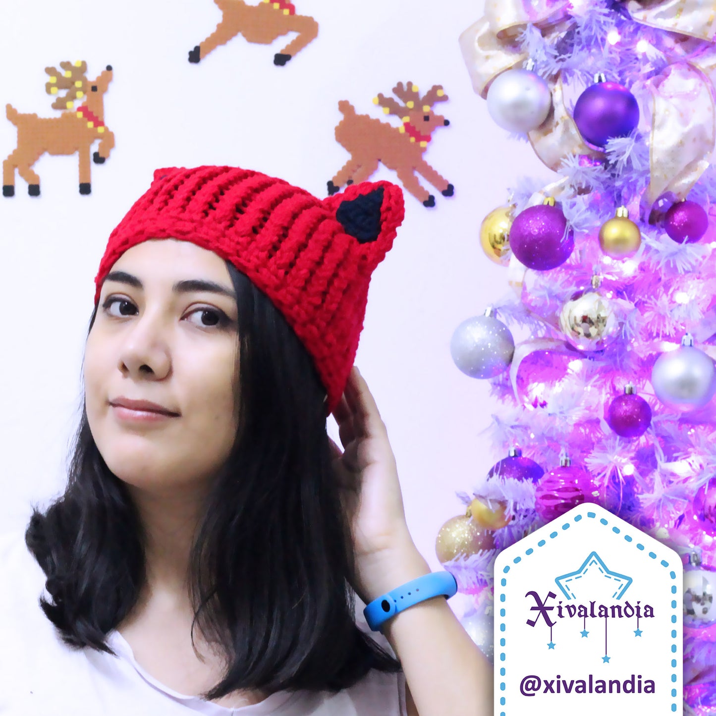 Gorro orejas de gato, tejido artesanal, joven y adulto, Unitalla