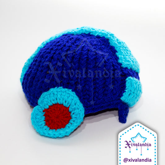 Gorro Megaman, azul, tejido artesanal, Unitalla
