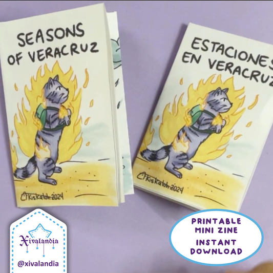 Seasons in Veracruz, Mexico, Printable mini zine JPG, US Letter, in English and Spanish