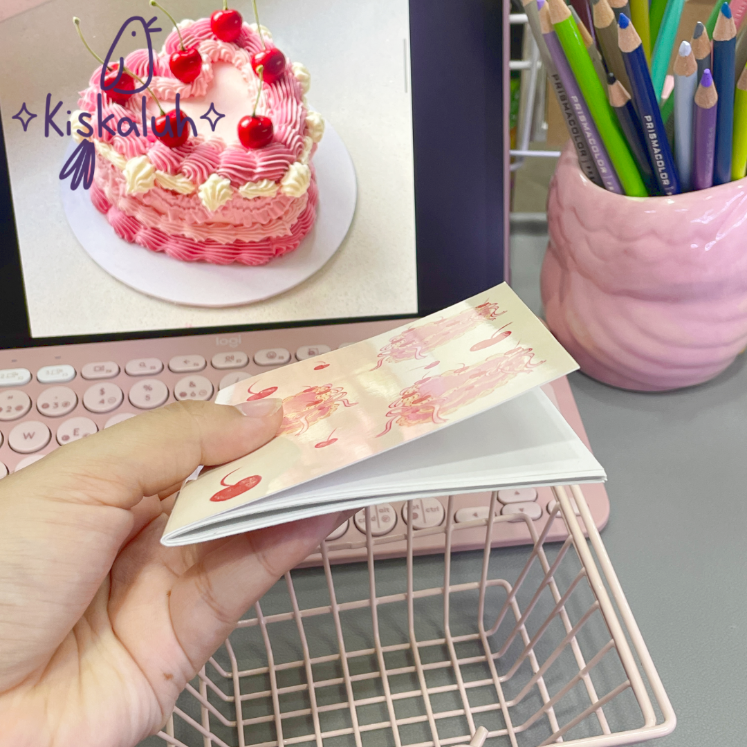 Pastel vintage con cerezas, Libreta de bolsillo artesanal, 10x12 cm /3.9x4.7 in