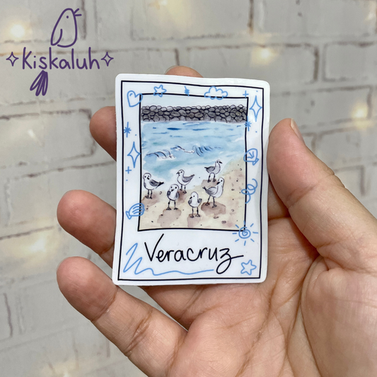 Gaviotas en la playa de veracruz, Sticker vinil 7cm, Calcomanía pegatina