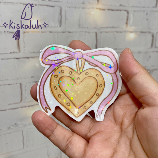 Medallón de corazón con moño, Sticker vinil 7cm, Calcomanía pegatina
