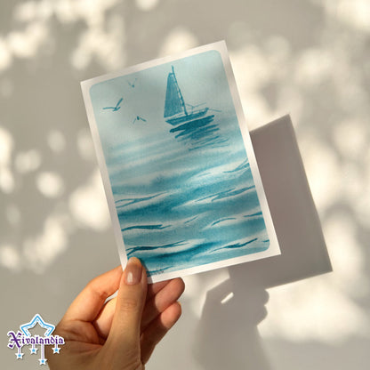 Sea and Sailboat - Print Postcard A6 / 10x15cm / 4x6 in
