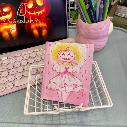 calabaza rosa, Libreta de bolsillo artesanal, 10x12 cm